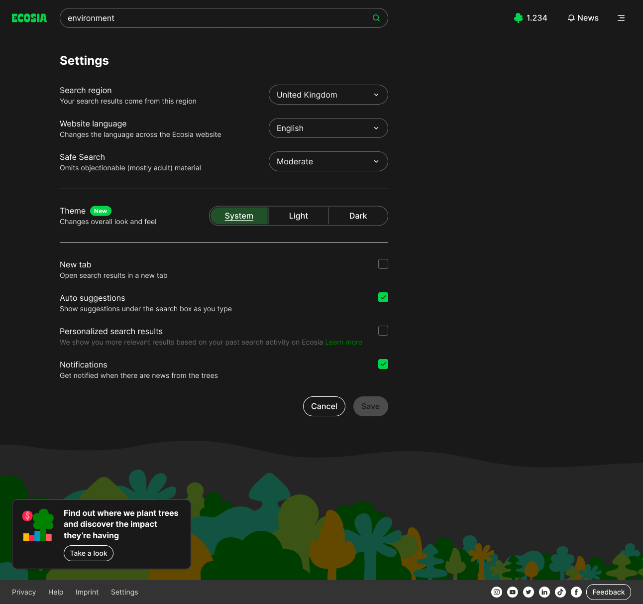 ecosia dark mode